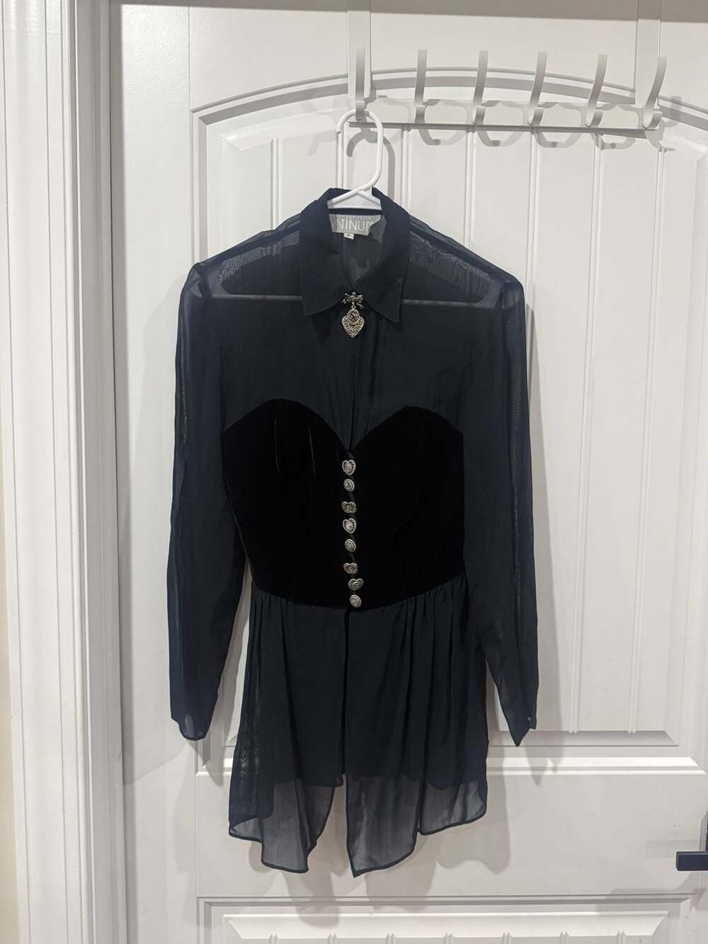Vintage Platinum Sheer Velvet Babydoll Top Whimsigoth Dark Academia Y2K Petite - Picture 2 of 12